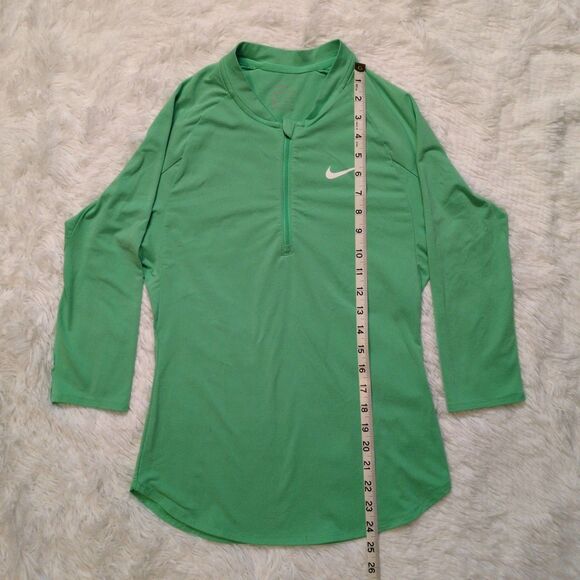 Nike Court Dry Pure Womens XS Quarter Zip Tennis Top Lime Green 3/4 Sleeve - Picture 8 of 9
